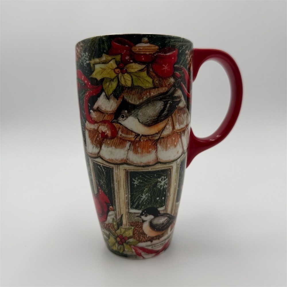 LANG Cardinal House‎ Tall Latte Mug 18 oz Multicolor Holiday Birds Red